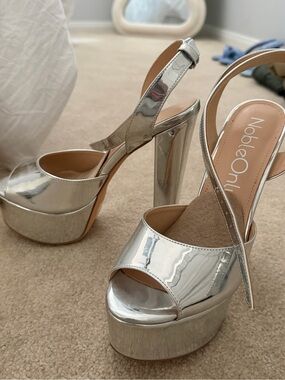 Women's Silver Platform Heels - Size 8.5